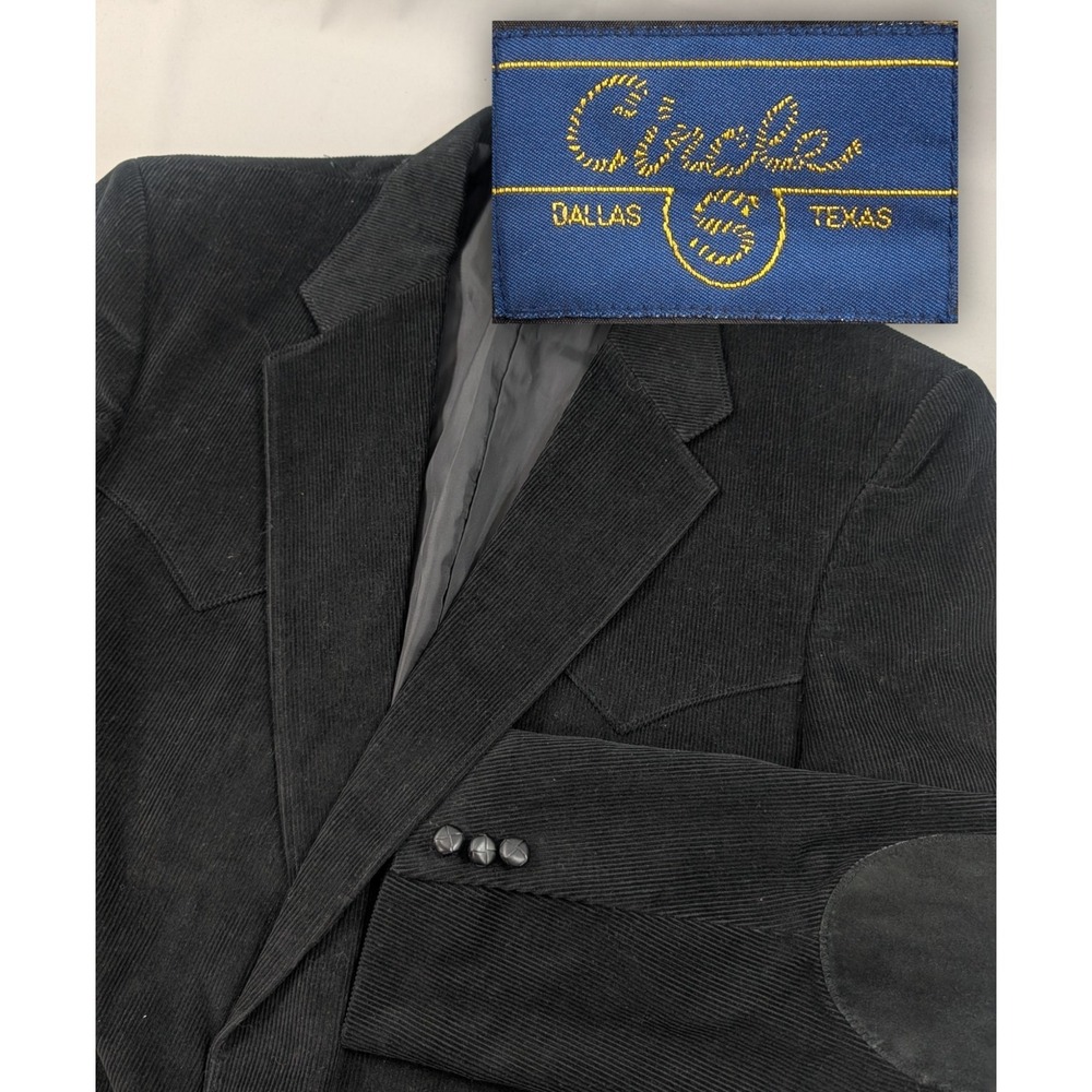 Circle S Western Cut Sports Jacket Blazer Suit Coat Corduroy 46L Elbow Patches